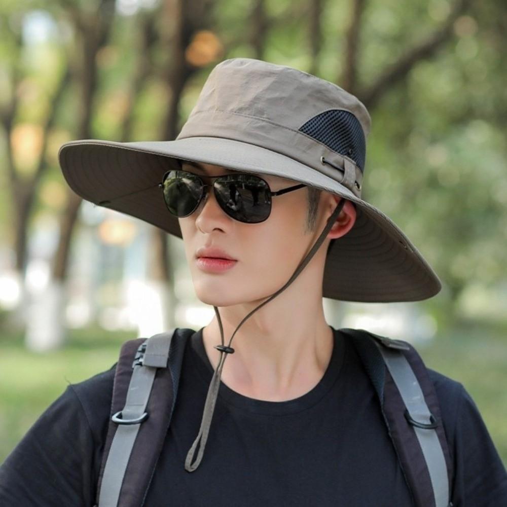 Summer Foldable Large Brim Sun Hat Polyester Breathable Fishing Hat Shade Cap Solid Color UV Protection Hat Hiking