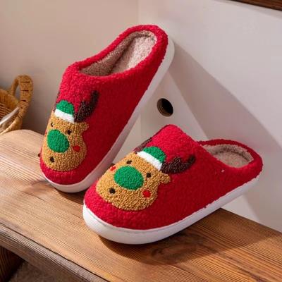Shoes for Men Autumn Winter Women Couples Plush Warm Soft Christmas Flats Shoes Non-slip House Indoor Slippers