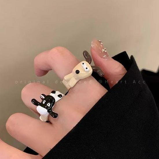 Cuteness Overload: Cartoon Pacha Dog Sheep & Totoro Adjustable Ring - Whimsical Women's Design