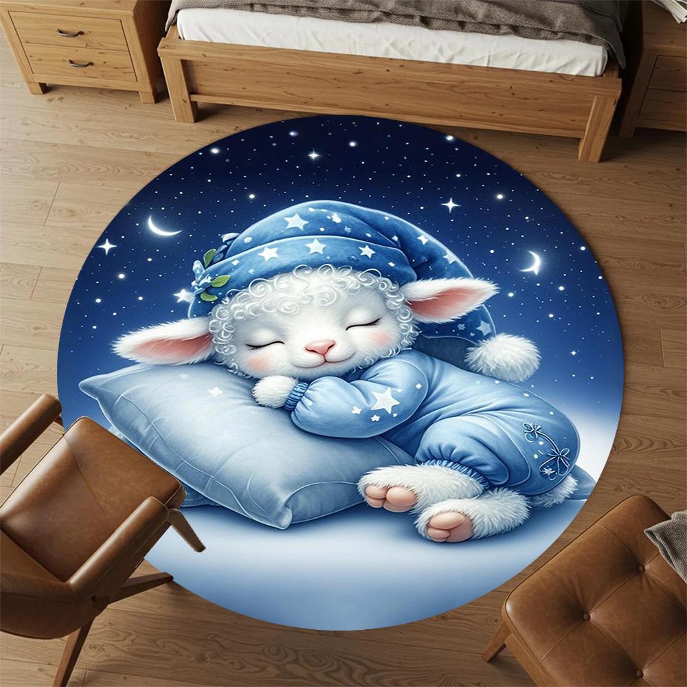 1 Stück Süßes Lamm schlafend Runder Stuhlmatte Teppich - Rutschfest, Fußmatte für Büro, Schlafzimmer, Heimdeko Weihnachtsgeschenk c0528049