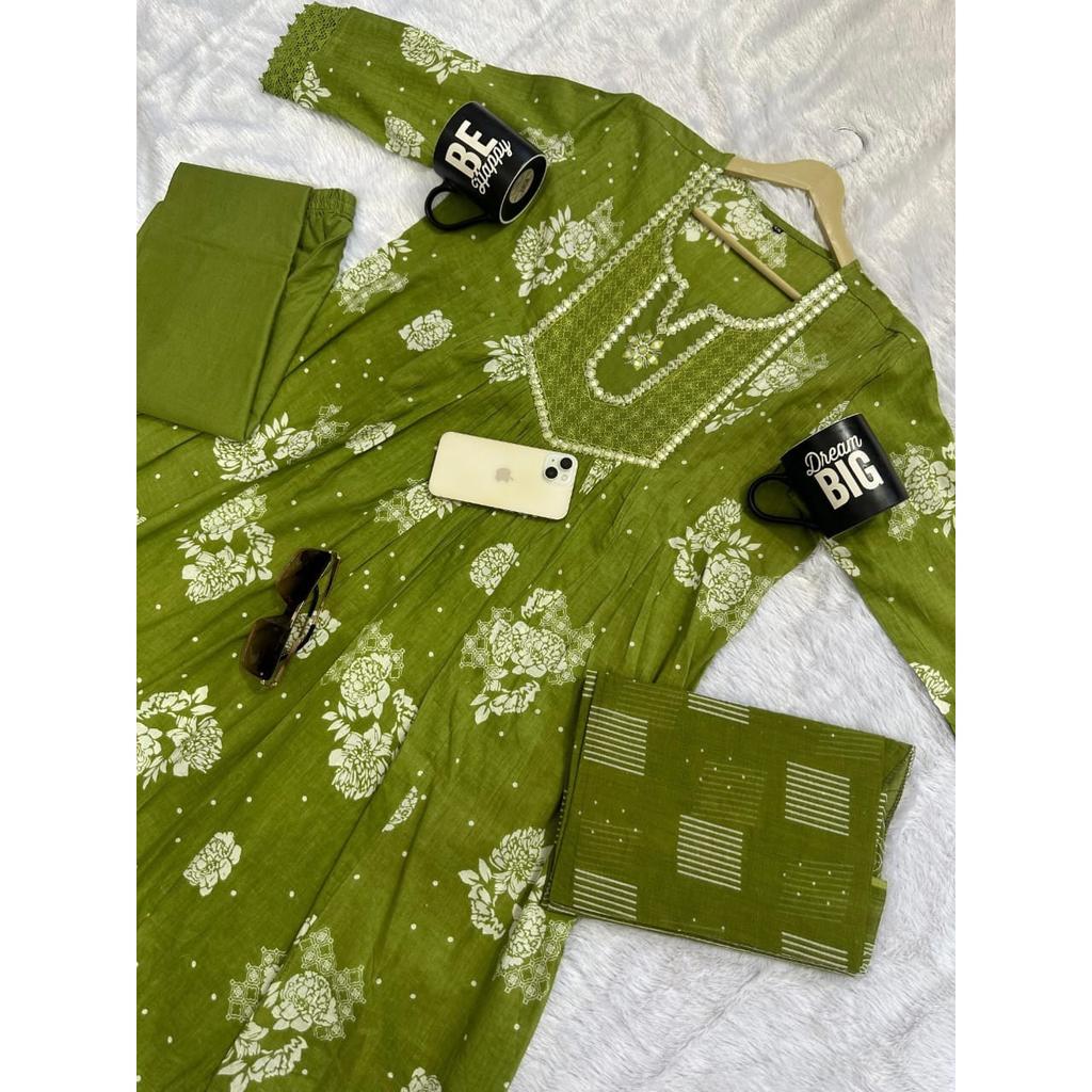 Beautiful Pakistani Cotton Kurti Pant Dupatta Set Indian Bollywood Ethnic Kurta