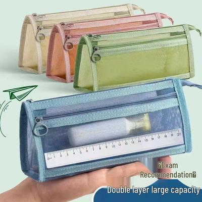Double-Layer Transparent Pencil Case with Large Capacity for Students