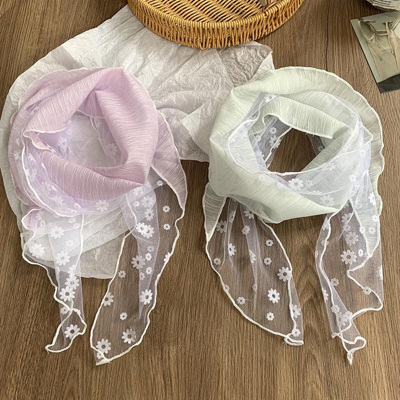 Headscarf female idyllic spring and summer new lace splicing small flower triangle scarf scarf female scarf flower headband hair accessories