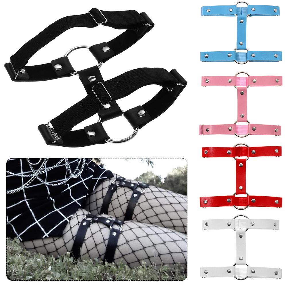 

2 Rows Nightwear Leather Garters Thigh Ring Leg Harness Garter Belt Gothic білий