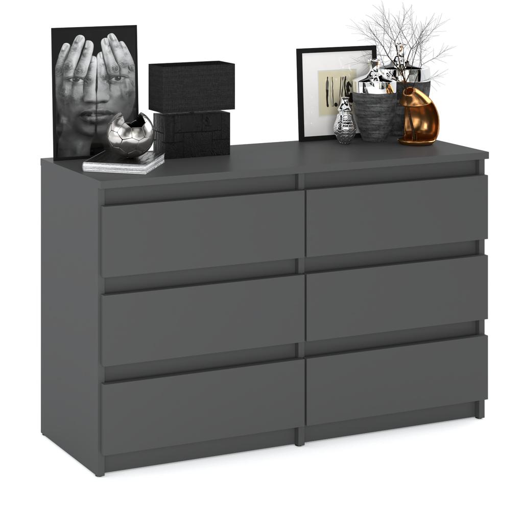 Chest of Drawers for the Living Room TV Cabinet 100 CM 6 Drawers Matte Gray Sideboard