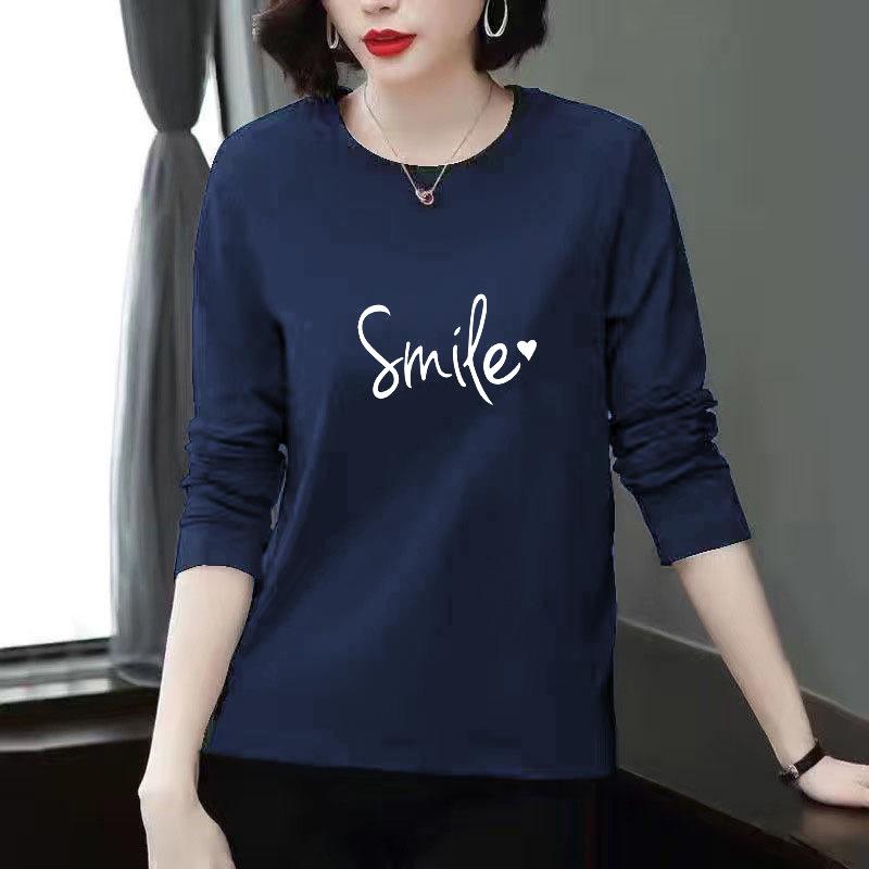 

Mid-length Pure Cotton Long Sleeve Slimming T-Shirt for Middle-aged Women - Versatile Autumn/Winter Casual Top S [For 80-100 pounds]