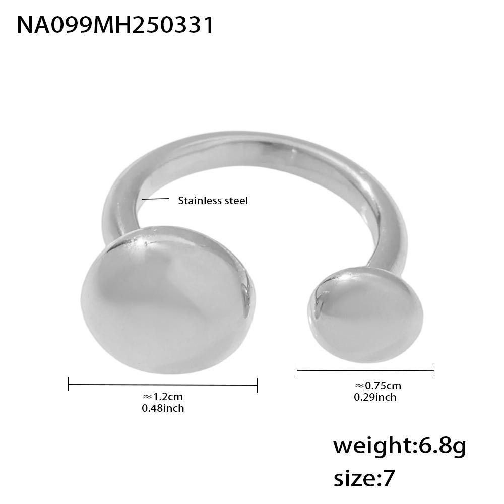 Qiong Yao Glossy European-American Double Round Adjustable Stainless Steel Ring Size 7
