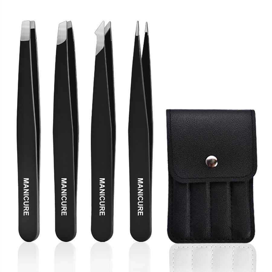 4-piece Stainless Steel Eyebrow Tweezers Purple Set Makeup Tools for Eyelash Extension, Eyebrow Shaping, Hair Removal