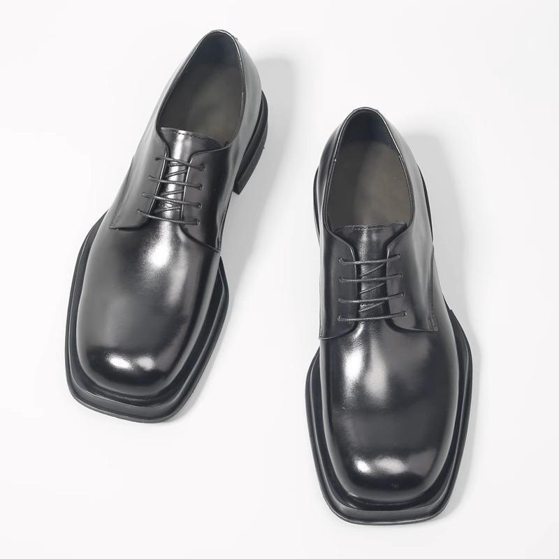 Mooie Derby Schoenen in Britse Stijl Echt Leer Handgemaakt Heren Zakelijke Feest Schoenen Grote Vierkante Neus Vetersluiting Heren Formele Schoenen