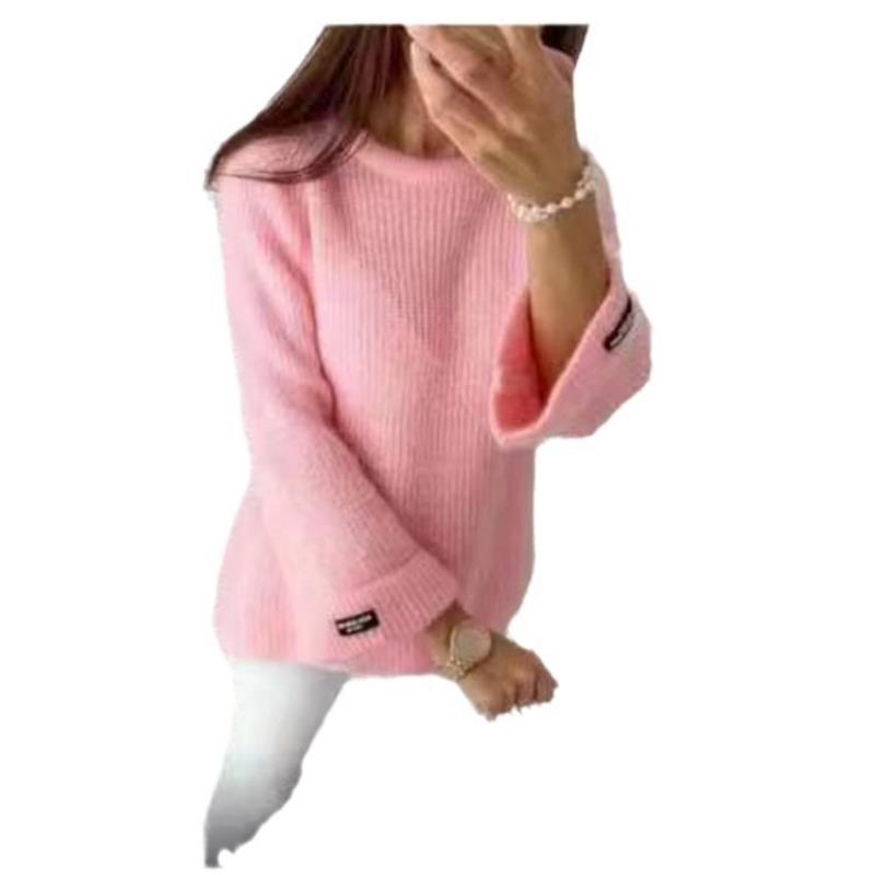 Large size knitted sweater for women's loose crew neck autumn and winter sweater for women