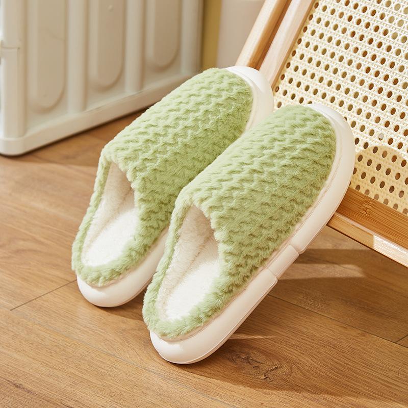 2025 new cotton slippers fashionable and simple imitation rabbit fur solid color indoor home stepping on shit couple wearing hair mop