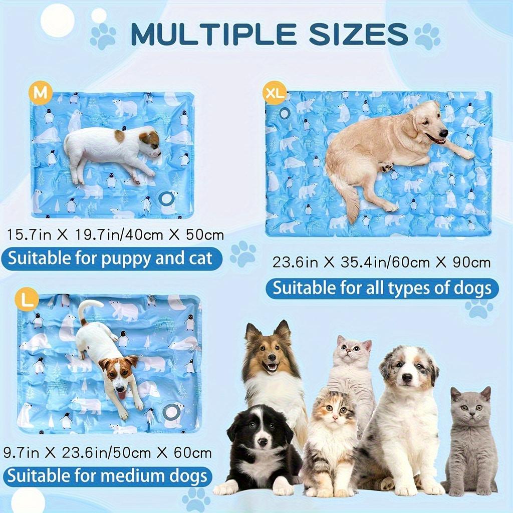 Blue White Polar Bear Pattern Cooling Pad Suitable Dogs and Cats Easy To Clean Indoor and Outdoor Keep Pets Cool Rectangular Design