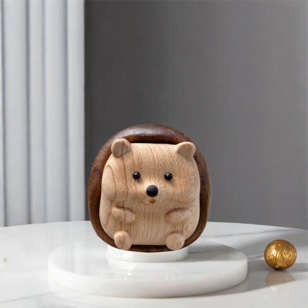 Wooden Animal Sculpture Creative Interior Decoration Figurine Cute Hedgehog Statue Cabinet
