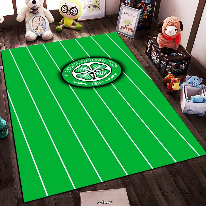 Celtic Football Club Teppich mit grünen Streifen Rutschfester Teppich geeignet für Wohnzimmer- und Schlafzimmer-Sofas.