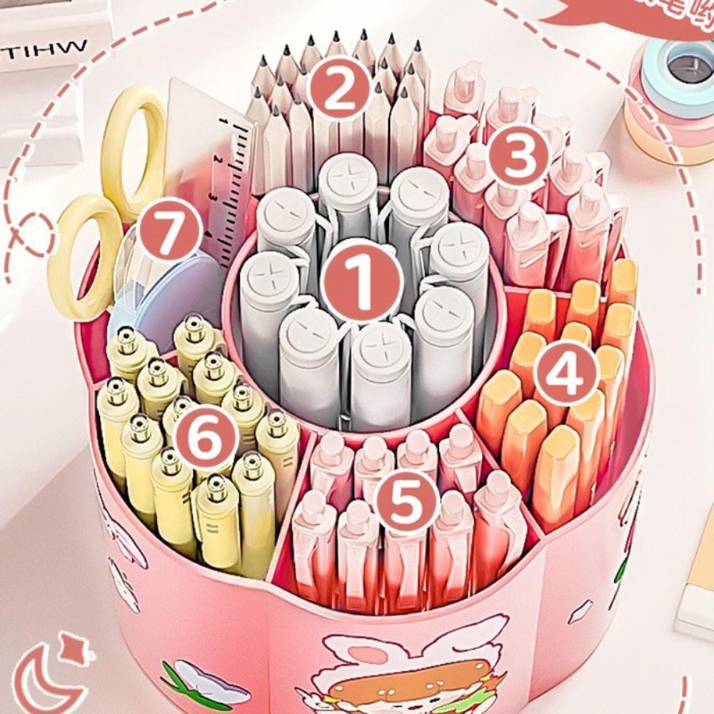 Plastic Pen Holder 360 Degrees Rotating Pencil Storage Box Stationery Pen Barrel  School Office