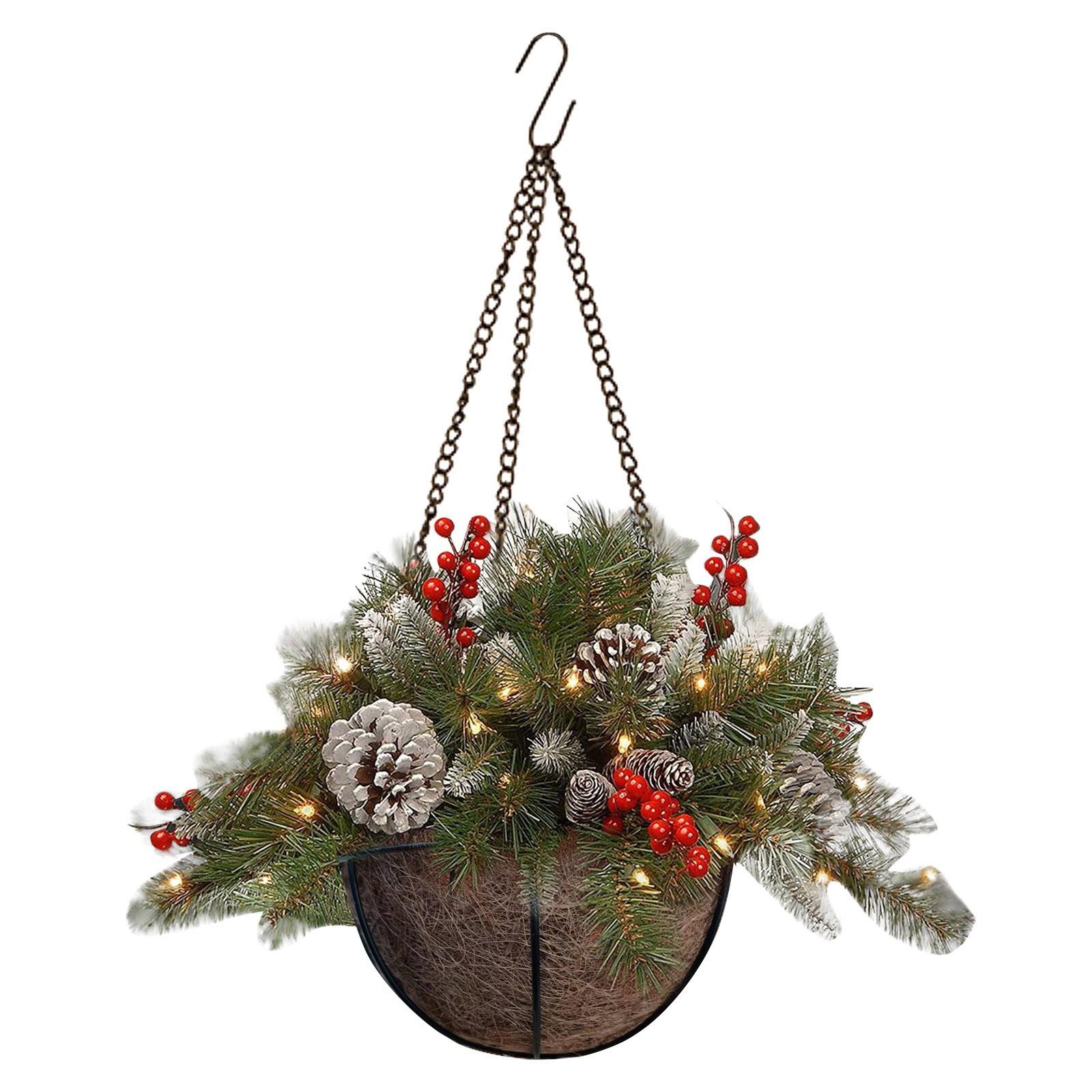 

Рождественский венок, смешанные украшения и белые светодиодные фонари, замороженные ягоды зелёный