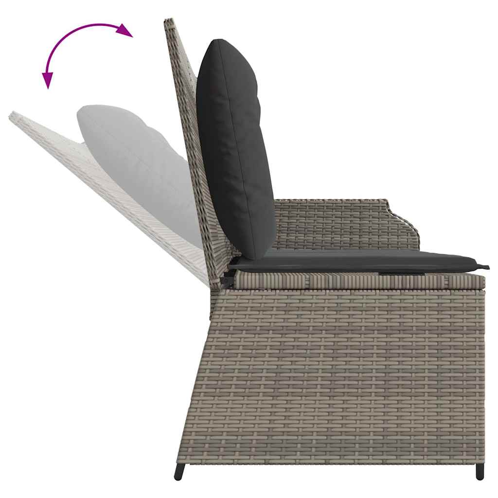 Vidaxl Foldable Garden Bench With Cushions, Grey, Poly Rattan