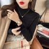 Women's Autumn Winter Fleece-Lined Thickened Half-High Neck Knit Long Sleeve Base Layer Sweater with Integrated Fleece Fabric