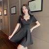 Small solid color dress women's summer new French square collar small dress waist and thin temperament short skirt