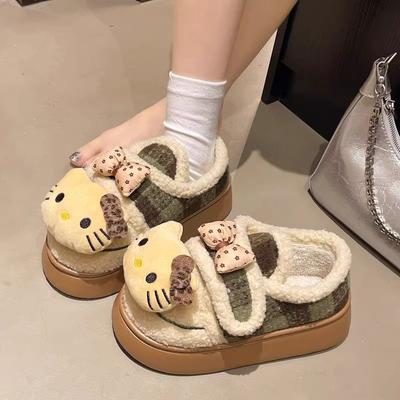 Cute Cartoon Kitten Cotton Shoes Women's Season New Stepping On Shit Velcro Round Head Warm Women's Cotton Shoes