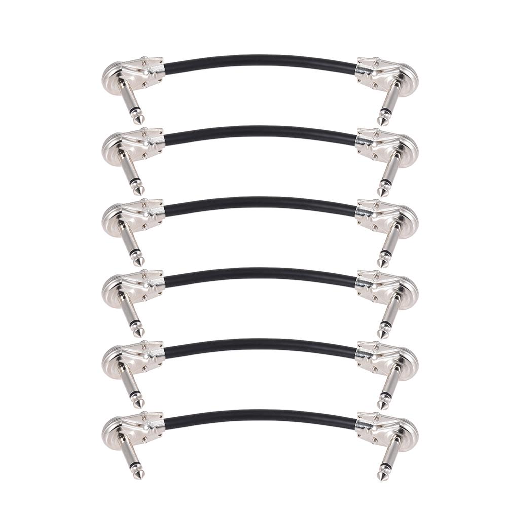 15cm/ 6in 30cm Guitar Effect Pedal Instrument Patch Cable 1/4" Silver Right-angle Plug Black PVC Jacket, 6-Pack