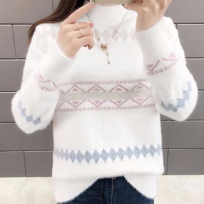 Autumn Winter, Imitation Mink Velvet, Turtleneck, Knitted Sweater, Women, Korean Knitwear, Pullover, Long Sleeve Sweater Top, Turtleneck
