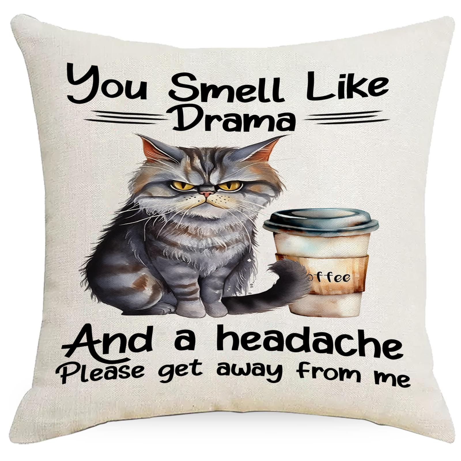 

Funny Cat Animal Linen Printed Pillow Cover Home Sofa Cushion Pillow Cover Ornament Premium Durable Quality Useful 45 * 45Cm linen single-sided without core