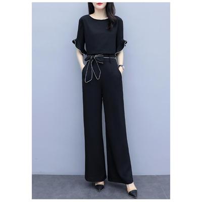 Pantaloni da donna alla moda casual, estivi e primaverili, tinta unita, con stampa, a maniche corte, con scollo a V