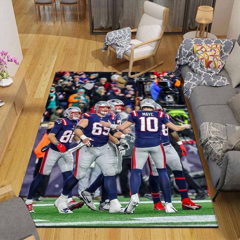 New England Patriots Players Flannel Printed Carpet, Home Sofa Decoration for Living Room & Bedroom, Non‑Slip Play Flannel Floor Mat for Game Room