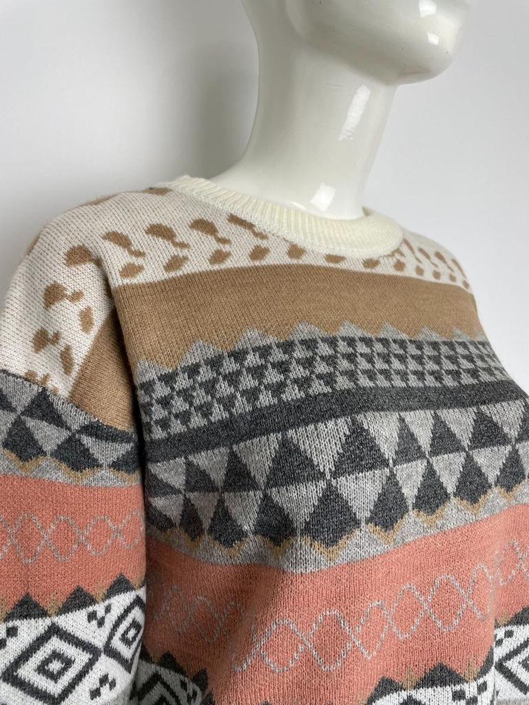 Women's Retro Color Block Christmas Knitted Pullover Sweater