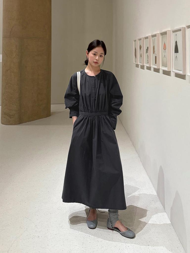 TG Minimalist Cotton-Feel Round Neck Long Sleeve Dress - 2026 Gentle Korean Style with Large Hem
