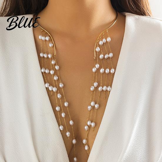 Corrosion-resistant Jewelry Long Tassel Metal Open Choker Star Imitation Pearl