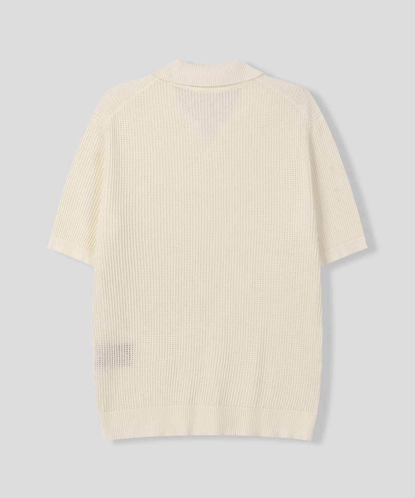 BLACK MOMENT Minimal Waffle Collar Knit Short Sleeve Tee [Black]