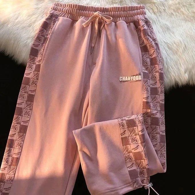 

Мужские новые летние прямые модные повседневные брюки, дизайнерские нишевые спортивные брюки, свободные молодежные модные брюки 3XL розовый