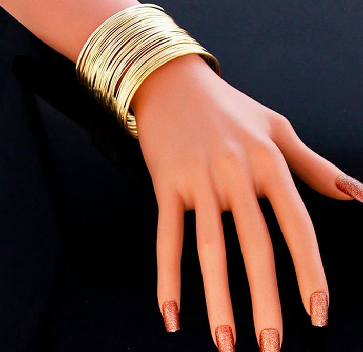 Punk Multilayer Strings Bracelet Zinc Alloy Wire Opening Cuff Bangle For Women Glittering Wrap  Open