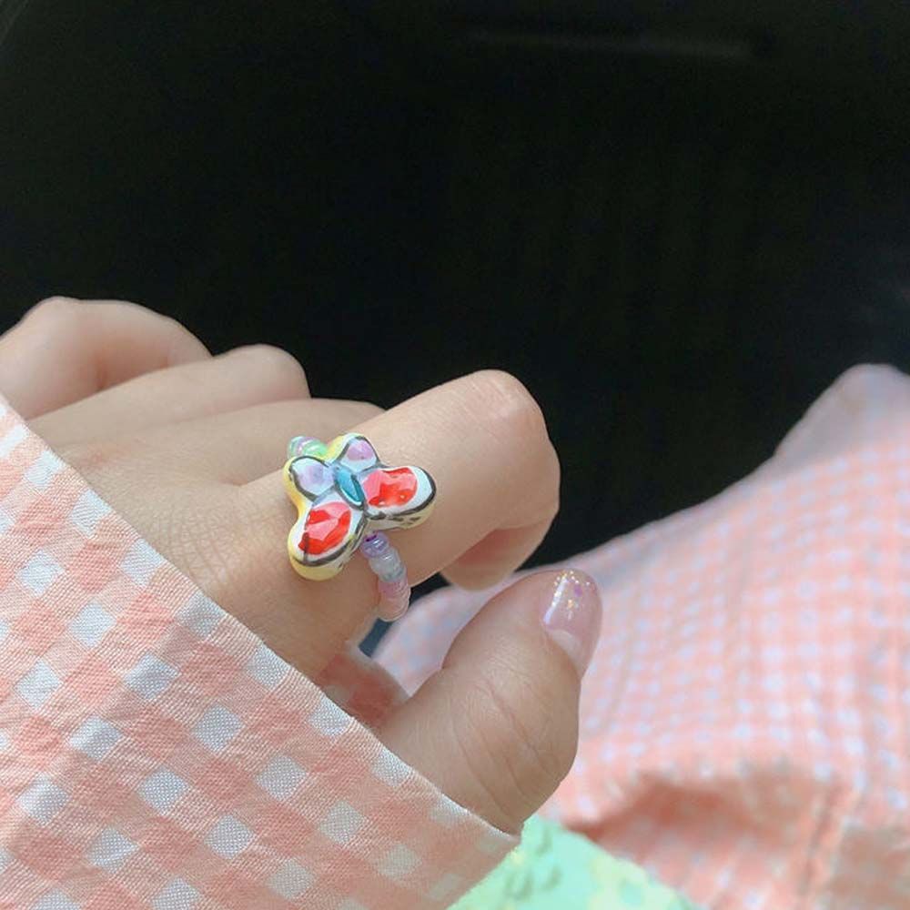 

Girls Ceramic Butterfly Geometric Women Finger Ring Korean Style Ring Elastic Rings Knuckle Ring