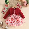 Baby Girl Christmas Wool Coat Dress & Headband Set - Gingerbread & Reindeer Theme