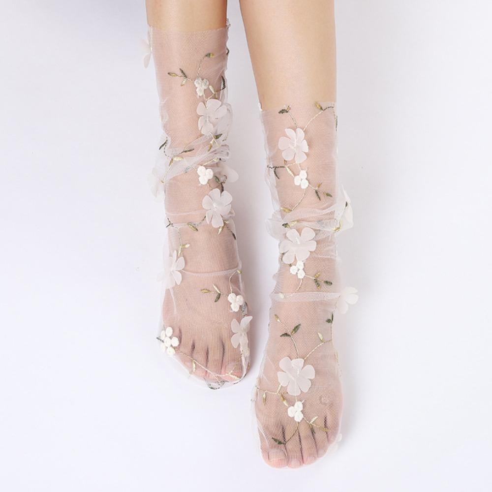 Breathable Tulle Socks Transparent Long Socks Sweet Lace Socks  Women Girls