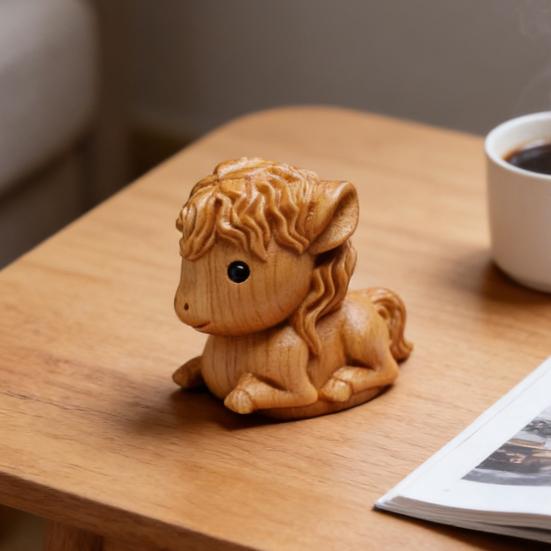 Horse Sculpture Wooden Miniature Decorative Figurine Natural Wood Smooth Surface Animal Statue Home Bookshelf