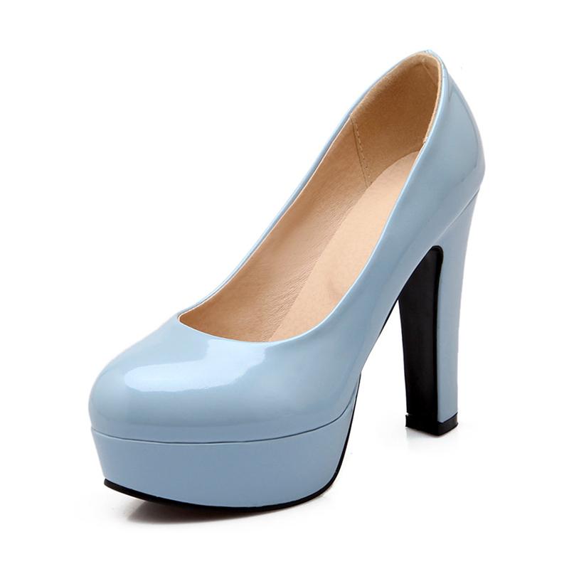 Elegant Women High Heels Platform Shoes Spring Sexy Pumps Patent Blue Pink Black Heeled Party Wedding Shoes Female Large Size 45