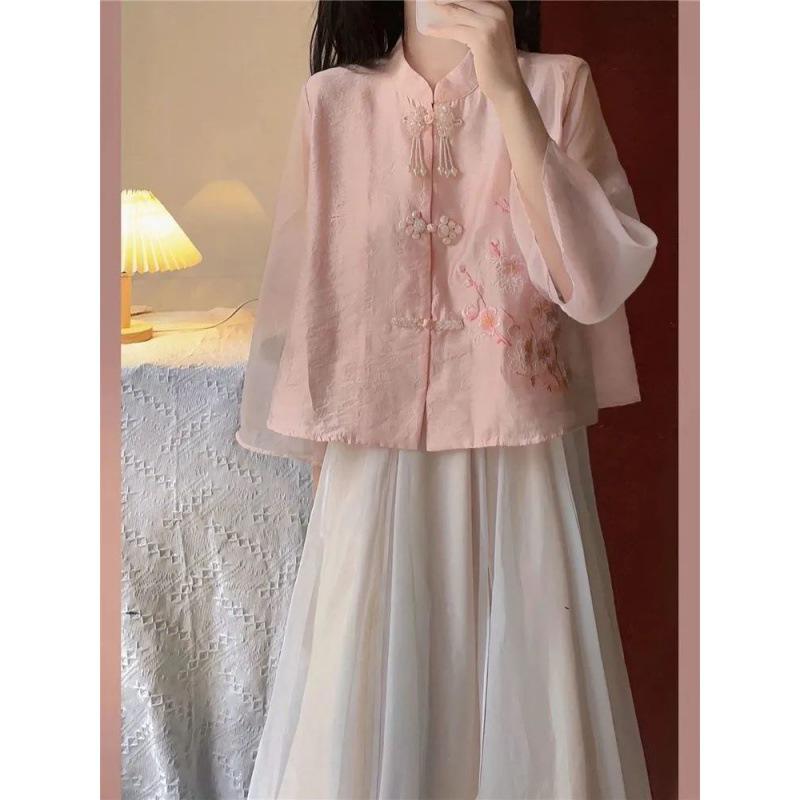 Modern Hanfu-Inspired A-Line Dress - Summer Slimming Two-Piece Set for Women