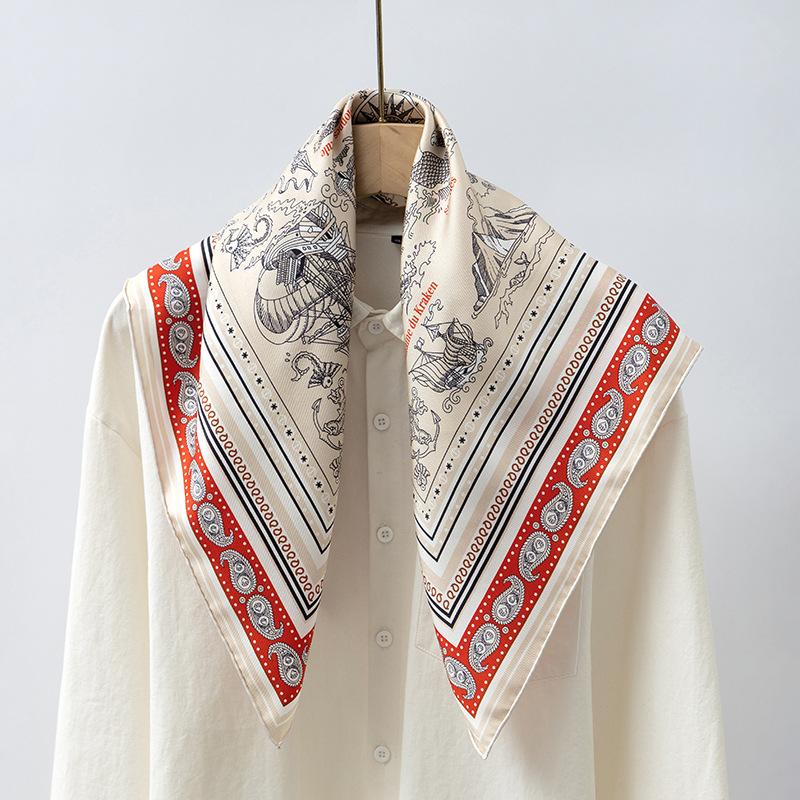High-quality heavy-duty twill silk scarf women s spring versatile handmade curling 100% mulberry silk 70 square scarf 65*65cm