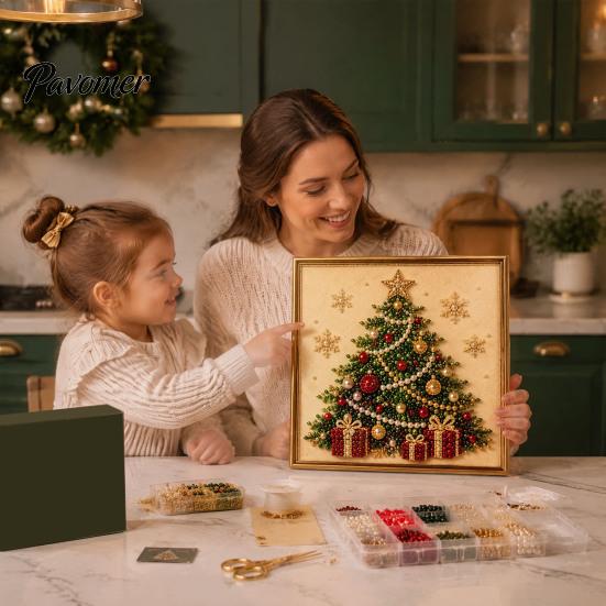 Relaxing Hobby for Adults Xmas Faux Pearl Painting Kit, Christmas 3D Art DIY Winter Scene Set Holiday Craft Project Adults, Festive Home Wall Decor