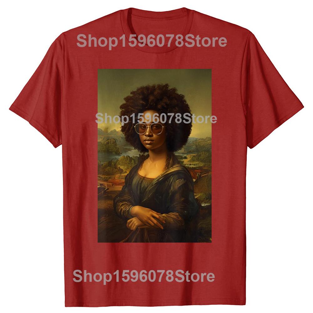 Black Mona Lisa African American Black History Month T Shirts Men Humor Streetwear Tee Short Sleeve Unisex Loose Clothing