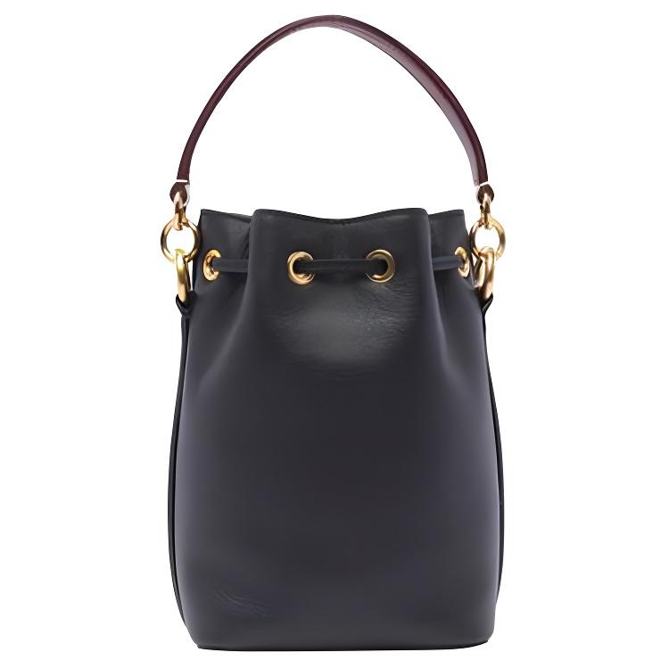Bally Drawstring Closure Solid Color Brand Logo Calfskin Handbag Women Handbags Black WAU01FVT607U9010