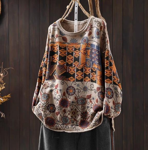 

Винтажный свободный свитер с круглым вырезом, женский зимний свитер с длинными рукавами в китайском стиле, винтажный свитер One Size