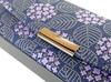 Large Hard Eyeglass Inden Navy Blue Deerskin with Gray Purple Chintz Hydrangea Pattern [Inden-ya] Case, 8007, Misono, Lacquer, Design,