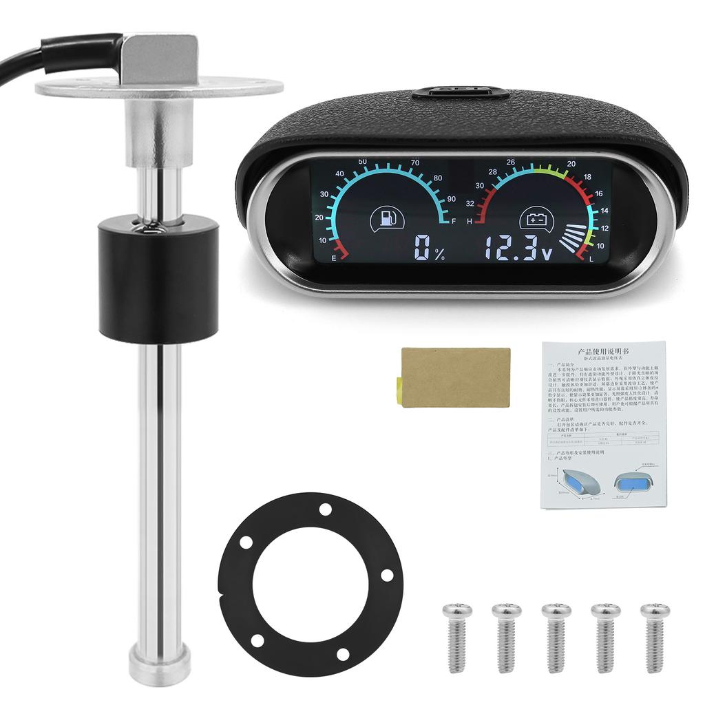 2 IN 1 Car Digital Voltage Meter & Fuel Level Gauge Voltmeter 0-190ohm Water Level Meter Universal Gasoline Meter Sensor 12/24V