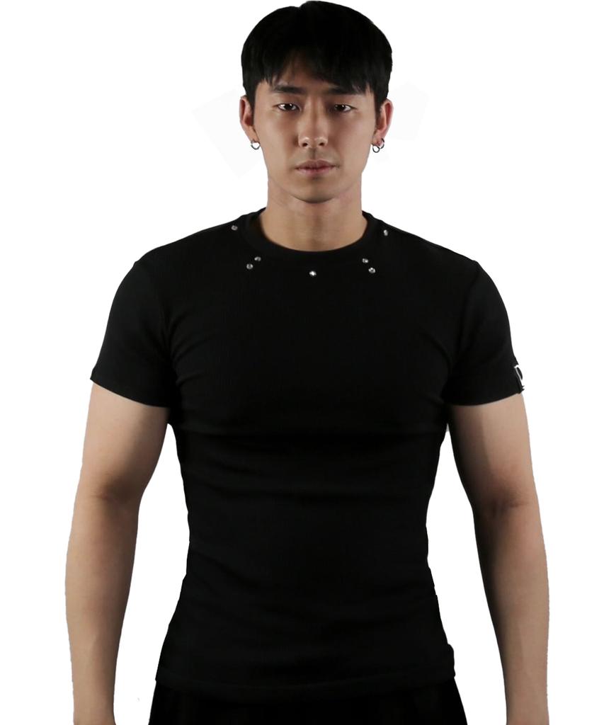 Digeunolusileu Cubic Ribbed Short Sleeve Slim Fit (Black)