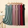 Summer Women's Modal Ruched Round Neck Sleeveless Sleep Dress Loose Casual Plus Size Simple Tank Dress Nightgown Loungewear
